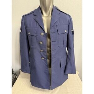 US Air Force Mens Blue Dress Service Coat Uniform Tunic Airman Rank Patches 40R